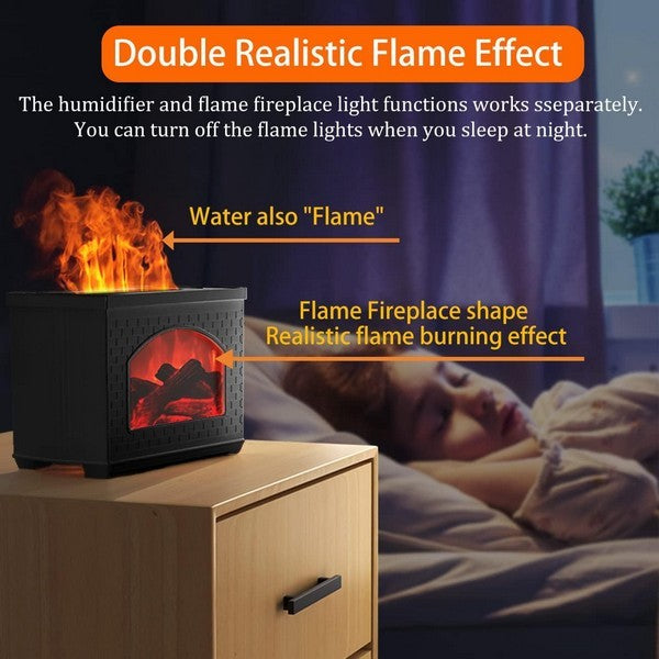 Flame Humidifier & Essential Oil Diffuser with Fireplace Light for Bedroom