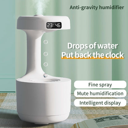 Anti-Gravity Humidifier with Clock & Backflow Aroma Diffuser for Bedroom & Office