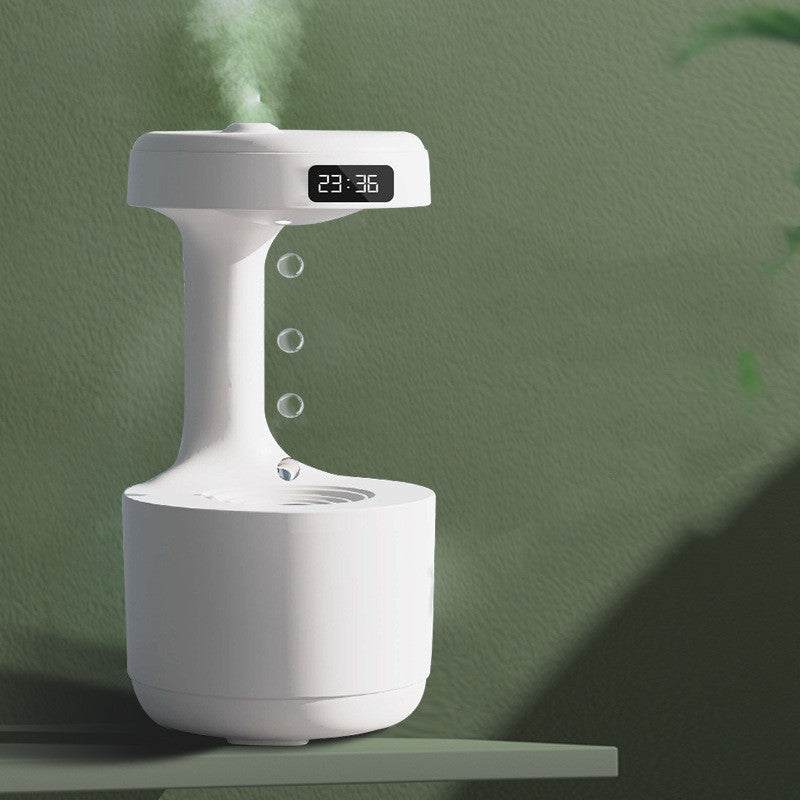 Anti-Gravity Humidifier with Clock & Backflow Aroma Diffuser for Bedroom & Office