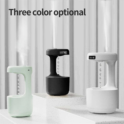 Anti-Gravity Humidifier with Clock & Backflow Aroma Diffuser for Bedroom & Office