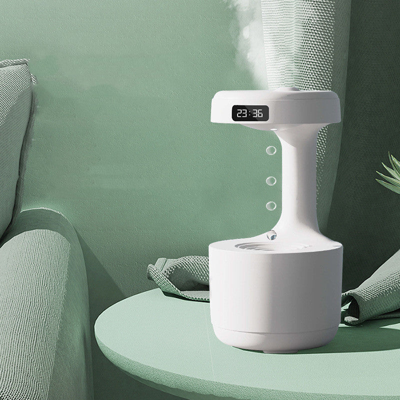 Anti-Gravity Humidifier with Clock & Backflow Aroma Diffuser for Bedroom & Office