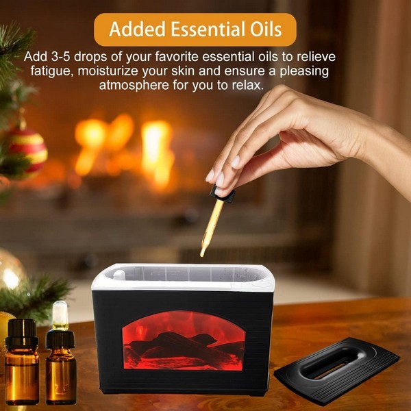 Flame Humidifier & Essential Oil Diffuser with Fireplace Light for Bedroom