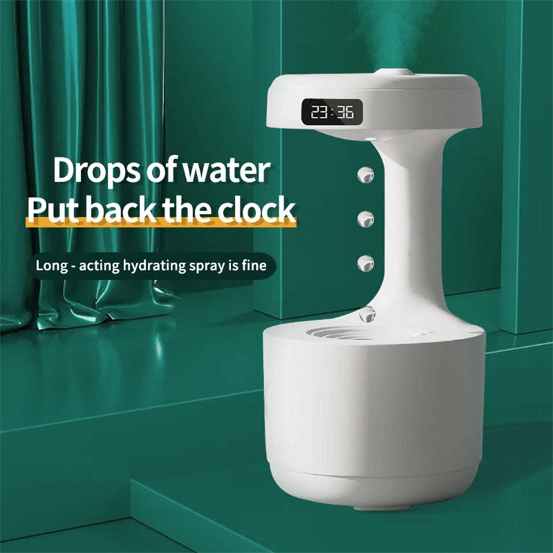 Anti-Gravity Humidifier with Clock & Backflow Aroma Diffuser for Bedroom & Office